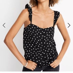 Madewell polka dot sleeveless tank top black and white women size Large